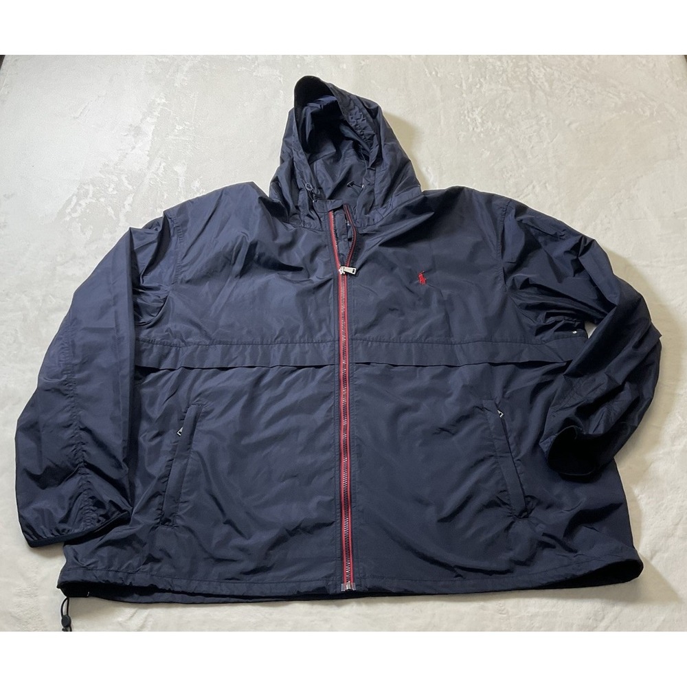 Polo Ralph Lauren Jacket Mens 4XB Big Navy Blue Full Zip Hooded Lightweight